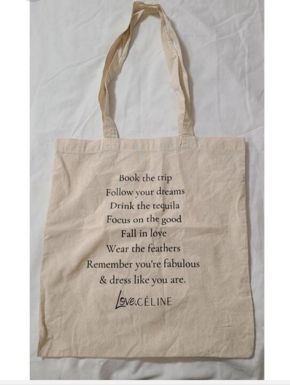 Celine Beige Canvas Tote with Inspirational Print